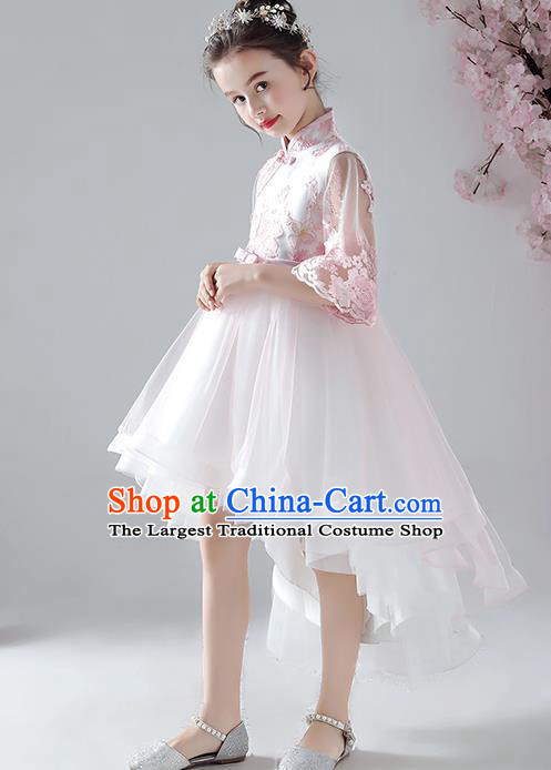 Chinese Traditional Tang Suit Bubble Qipao Dress Girl Costumes Stage Show Veil Cheongsam Apparels for Kids