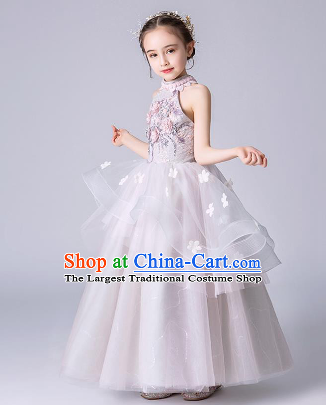 Professional Stage Show Girls Catwalks Lilac Dress Children Birthday Costume Top Grade Compere Veil Full Dress