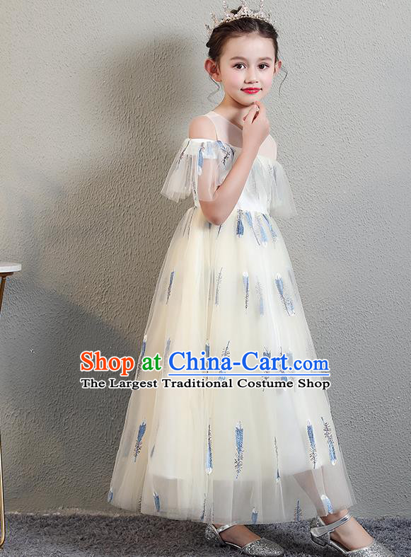 Top Grade Birthday Light Yellow Full Dress Children Compere Costume Stage Show Girls Catwalks Veil Dress