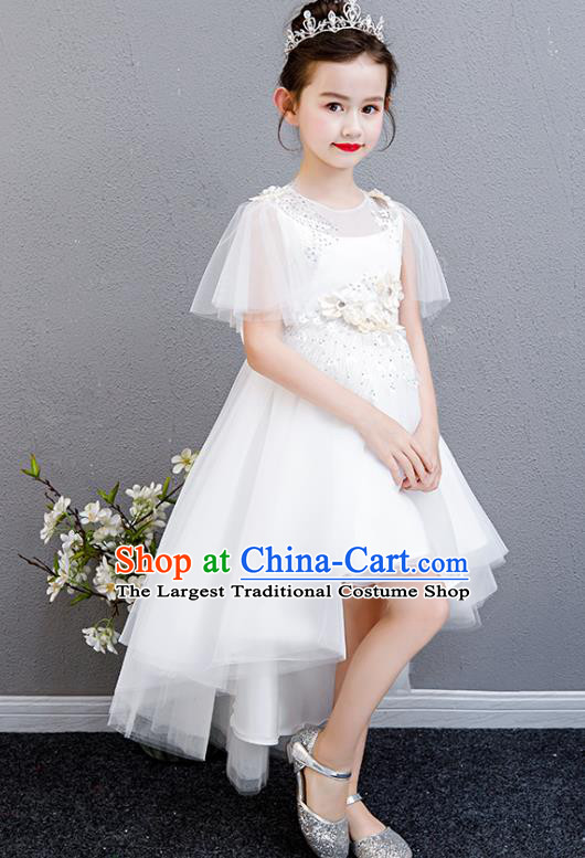 Top Grade Children Birthday Costume Compere Bubble Full Dress Professional Stage Show Girls Catwalks White Veil Dress
