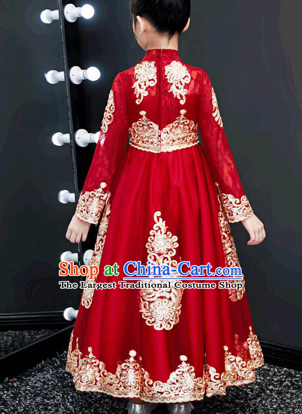 Top Grade Birthday Red Bubble Full Dress Children Compere Costume Stage Show Girls Catwalks Long Dress