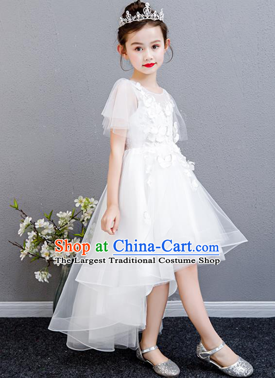 Top Grade Children Compere Costume Birthday Full Dress Professional Stage Show Girls Catwalks White Bubble Veil Dress