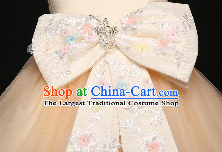 Top Grade Catwalks Apricot Bowknot Full Dress Children Birthday Costume Stage Show Girls Compere Short Veil Bubble Dress