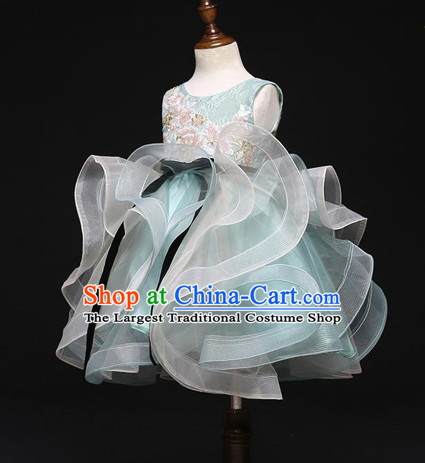 Top Grade Catwalks Green Short Full Dress Children Birthday Costume Stage Show Girls Compere Bubble Dress