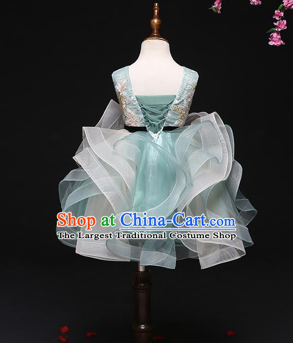 Top Grade Catwalks Green Short Full Dress Children Birthday Costume Stage Show Girls Compere Bubble Dress