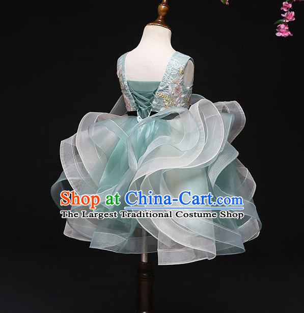 Top Grade Catwalks Green Short Full Dress Children Birthday Costume Stage Show Girls Compere Bubble Dress