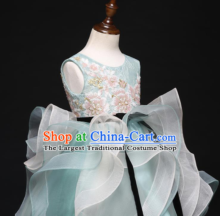 Top Grade Catwalks Green Short Full Dress Children Birthday Costume Stage Show Girls Compere Bubble Dress