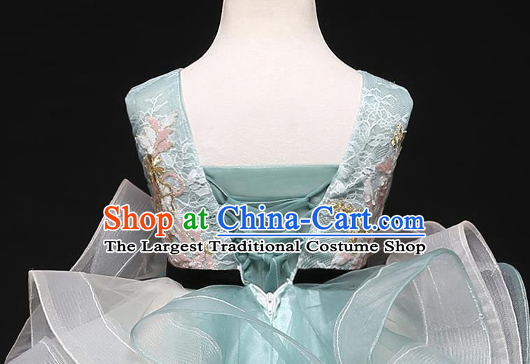 Top Grade Catwalks Green Short Full Dress Children Birthday Costume Stage Show Girls Compere Bubble Dress