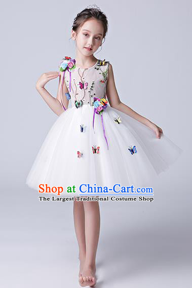Top Grade Catwalks Short Full Dress Children Birthday Costume Stage Show Girls Compere White Veil Bubble Dress