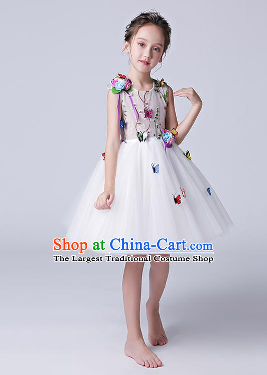 Top Grade Catwalks Short Full Dress Children Birthday Costume Stage Show Girls Compere White Veil Bubble Dress