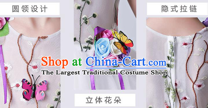Top Grade Catwalks Short Full Dress Children Birthday Costume Stage Show Girls Compere White Veil Bubble Dress