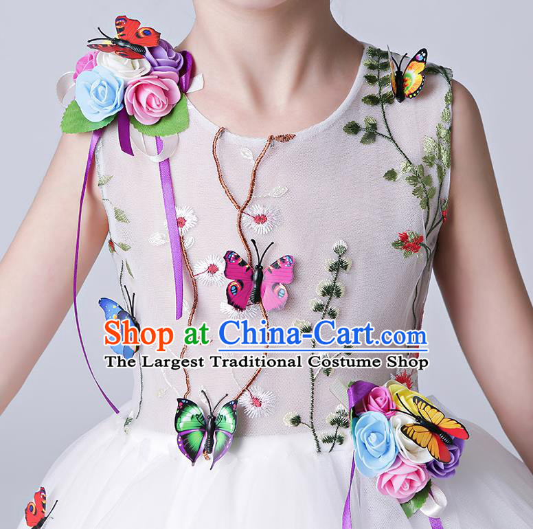 Top Grade Catwalks Short Full Dress Children Birthday Costume Stage Show Girls Compere White Veil Bubble Dress