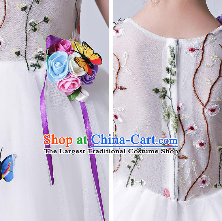 Top Grade Catwalks Short Full Dress Children Birthday Costume Stage Show Girls Compere White Veil Bubble Dress