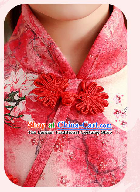 Chinese Traditional Tang Suit Red Qipao Blouse and Skirt Girl Costumes Stage Show Cheongsam Dress Apparels for Kids