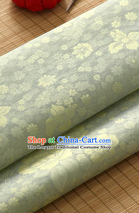 Asian Korea Classical Peony Flowers Pattern Light Green Silk Fabric Korean Fashion Drapery Traditional Hanbok Material