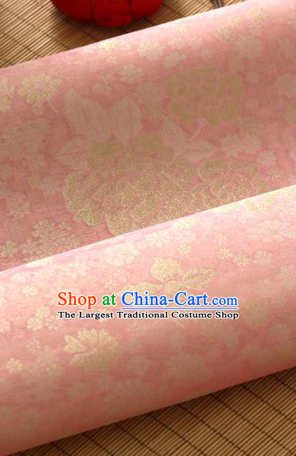 Asian Korea Classical Peony Flowers Pattern Pink Silk Fabric Korean Fashion Drapery Traditional Hanbok Material