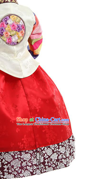 Asian Korea Traditional Embroidered White Brocade Blouse and Red Dress Children Birthday Fashion Korean Apparels Girls Hanbok Costumes