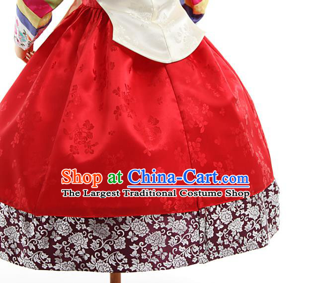 Asian Korea Traditional Embroidered White Brocade Blouse and Red Dress Children Birthday Fashion Korean Apparels Girls Hanbok Costumes