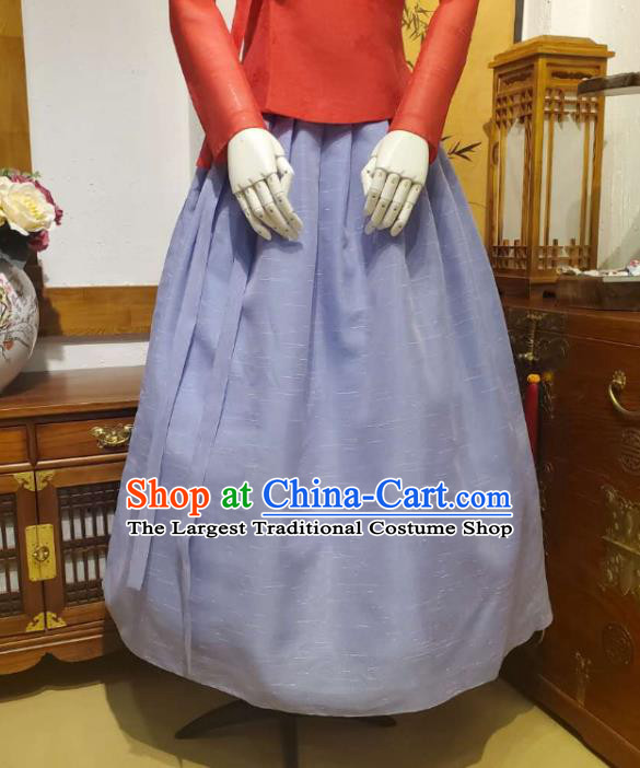 Korean Mother Traditional Red Blouse and Violet Dress Asian Korea National Fashion Costumes Hanbok Women Informal Apparels
