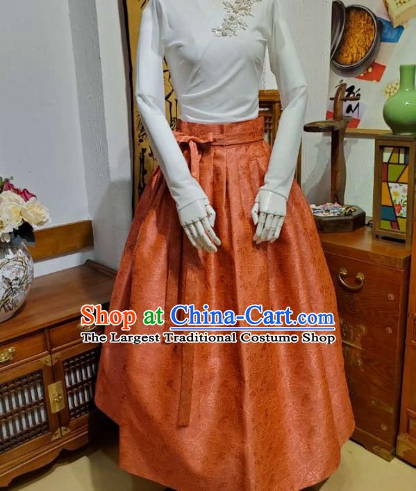 Korean Traditional Dance Blouse and Orange Satin Bust Skirt Asian Korea National Fashion Costumes Women Hanbok Apparels