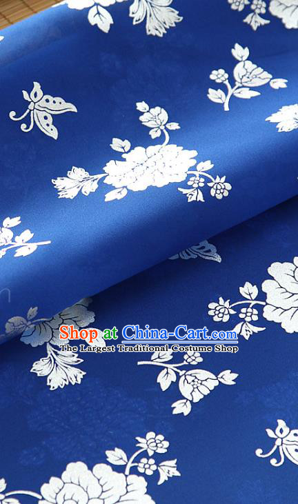 Asian Korea Classical Peony Pattern Royalblue Silk Fabric Korean Traditional Fashion Drapery Hanbok Material
