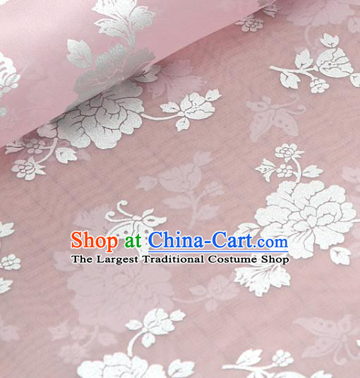 Asian Korea Classical Peony Pattern Pink Silk Fabric Korean Traditional Fashion Drapery Hanbok Material