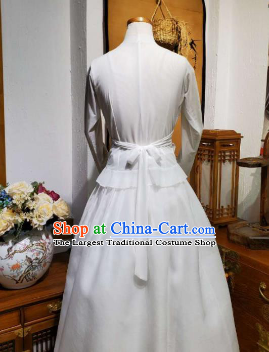 Korean Dance Training White Veil Blouse and Skirt Asian Women Hanbok Informal Apparels Korea Fashion Traditional Costumes