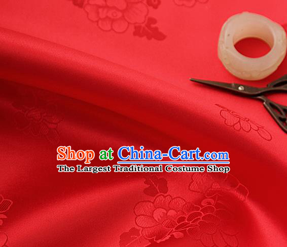 Traditional Korean Classical Roses Pattern Red Satin Drapery Hanbok Material Asian Korea Fashion Silk Fabric