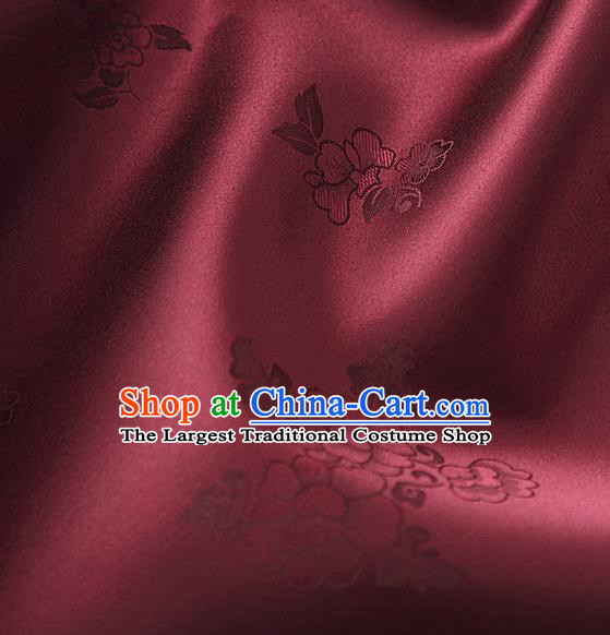Traditional Korean Classical Roses Pattern Purplish Red Satin Drapery Hanbok Material Asian Korea Fashion Silk Fabric
