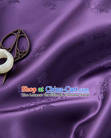 Traditional Korean Classical Roses Pattern Deep Purple Satin Drapery Hanbok Material Asian Korea Fashion Silk Fabric
