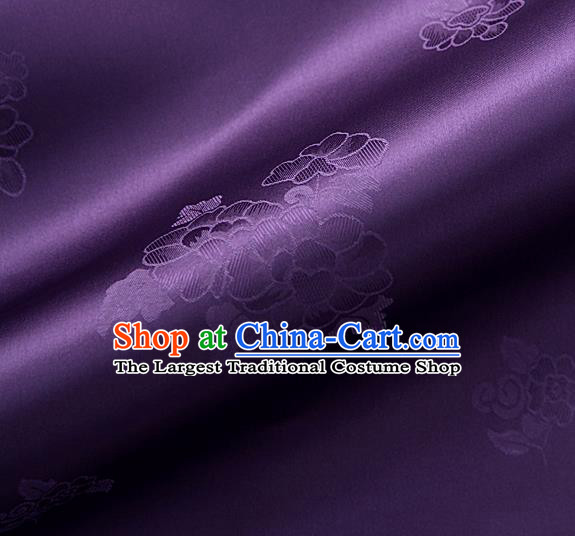 Traditional Korean Classical Roses Pattern Deep Purple Satin Drapery Hanbok Material Asian Korea Fashion Silk Fabric