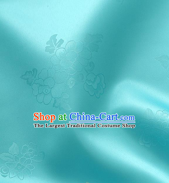 Traditional Korean Classical Roses Pattern Light Blue Satin Drapery Hanbok Material Asian Korea Fashion Silk Fabric