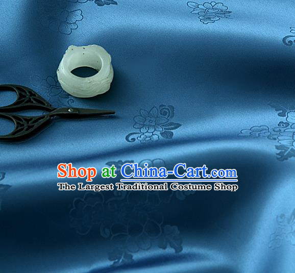 Traditional Korean Classical Roses Pattern Navy Satin Drapery Hanbok Material Asian Korea Fashion Silk Fabric