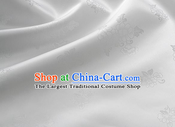 Traditional Korean Classical Roses Pattern White Satin Drapery Hanbok Material Asian Korea Fashion Silk Fabric
