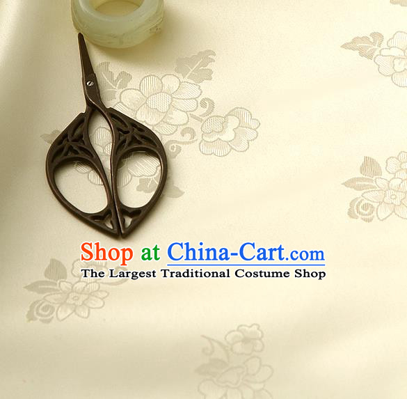Traditional Korean Classical Roses Pattern Light Yellow Satin Drapery Hanbok Material Asian Korea Fashion Silk Fabric