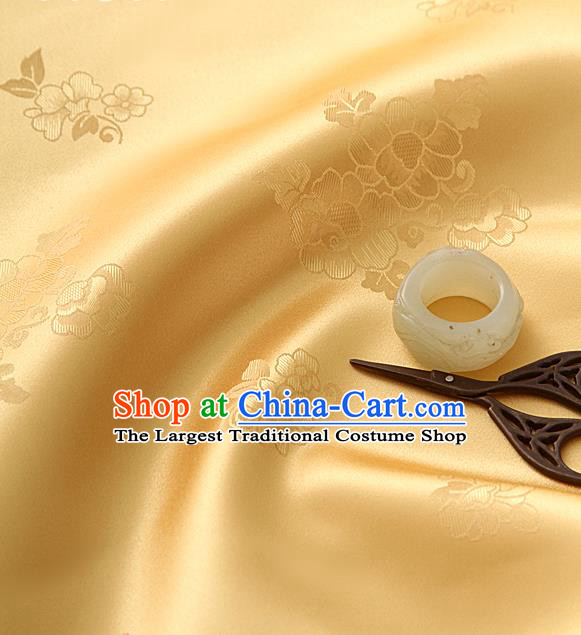 Traditional Korean Classical Roses Pattern Light Golden Satin Drapery Hanbok Material Asian Korea Fashion Silk Fabric