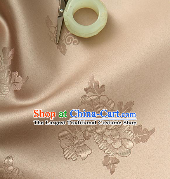 Traditional Korean Classical Roses Pattern Light Khaki Satin Drapery Hanbok Material Asian Korea Fashion Silk Fabric