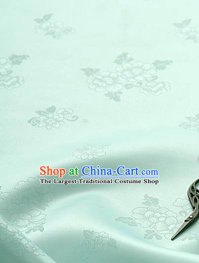 Traditional Korean Classical Roses Pattern Wathet Satin Drapery Hanbok Material Asian Korea Fashion Silk Fabric