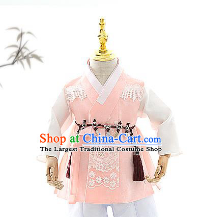 Asian Korea Kids Pink Vest Shirt and Pants Dress Korean Boys Birthday Fashion Traditional Hanbok Apparels Costumes