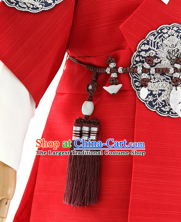 Asian Korea Kids Red Vest Shirt and Pants Dress Korean Boys Birthday Fashion Traditional Hanbok Apparels Costumes