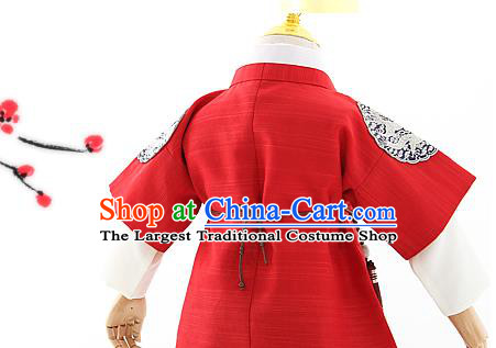 Asian Korea Kids Red Vest Shirt and Pants Dress Korean Boys Birthday Fashion Traditional Hanbok Apparels Costumes