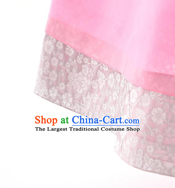 Korean Traditional Wedding Grey Lace Blouse and Rosy Dress Korea Fashion Bride Costumes Hanbok Apparels for Women