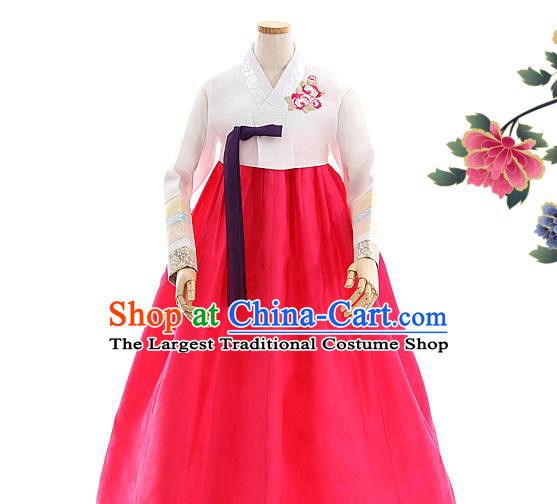 Korean Bride Light Pink Blouse and Rosy Dress Korea Fashion Costumes Traditional Wedding Hanbok Festival Apparels for Women