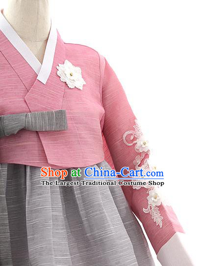 Korean Bride Mother Maroon Blouse and Grey Dress Korea Fashion Costumes Traditional Hanbok Festival Apparels for Women