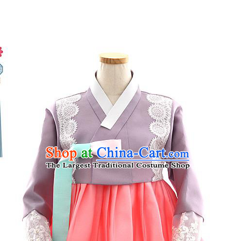 Korean Bride Mother Lilac Blouse and Pink Dress Korea Fashion Costumes Traditional Hanbok Festival Apparels for Women