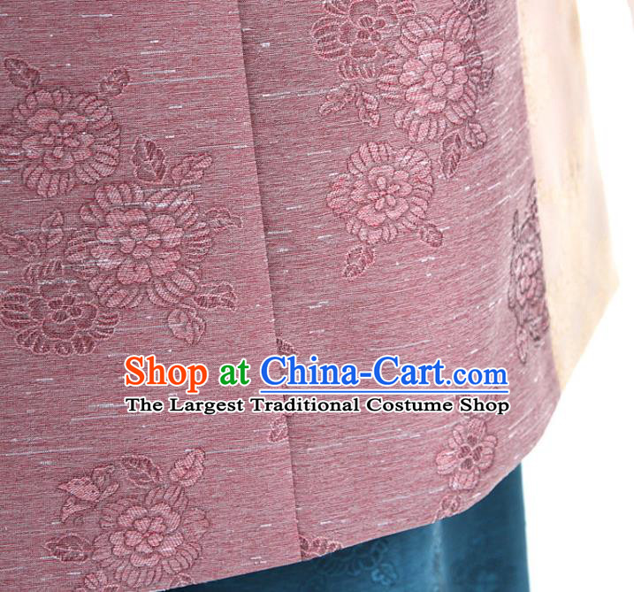 Asian Korea Men Embroidered Cameo Brown Vest Shirt and Pants Korean Wedding Fashion Traditional Apparels Bridegroom Hanbok Costumes