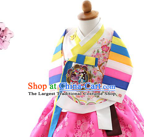 Asian Korea Girls Embroidered Blouse and Pink Dress Korean Kids Fashion Traditional Apparels Hanbok Birthday Costumes