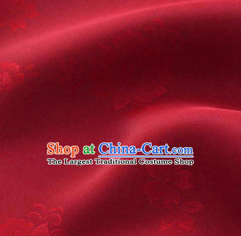 Asian Korea Classical Campsis Grandiflora Pattern Wine Red Silk Fabric Korean Fashion Drapery Traditional Hanbok Material