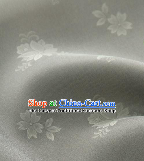Asian Korea Classical Campsis Grandiflora Pattern Grey Silk Fabric Korean Fashion Drapery Traditional Hanbok Material