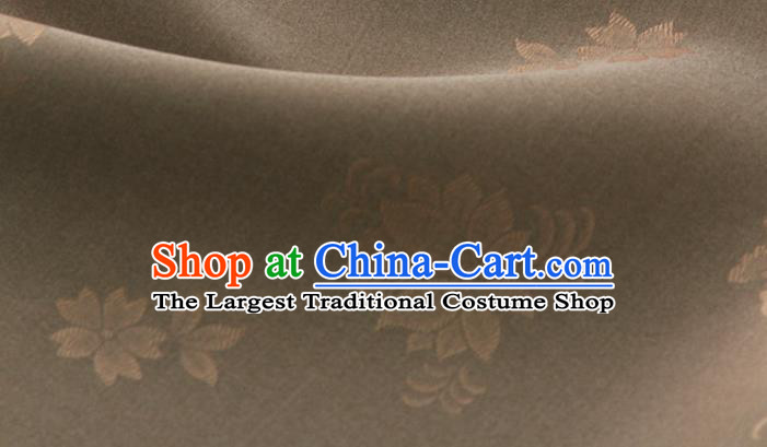 Asian Korea Classical Campsis Grandiflora Pattern Brown Silk Fabric Korean Fashion Drapery Traditional Hanbok Material